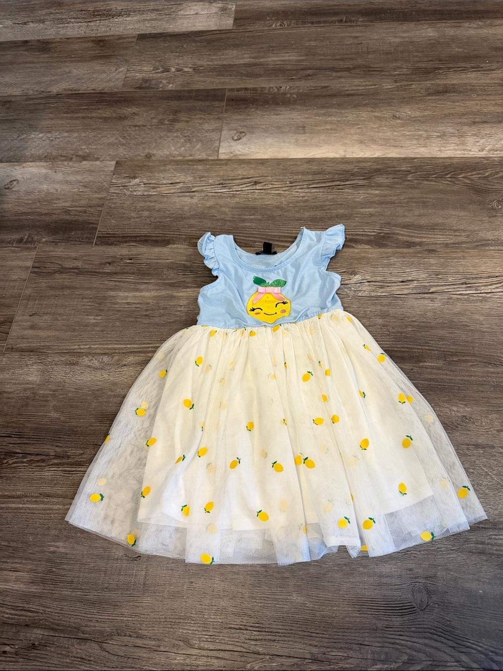 Zunie Blue & Yellow Lemon Tulle Dress - Cute Fruit Applique